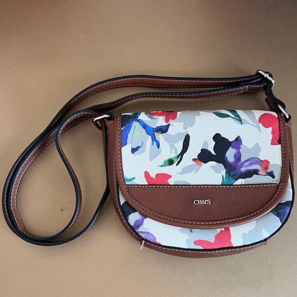 Chaps Watercolor Floral Crossbody Bag Purse Faux Leather Flap Snap - Picture 3 of 6